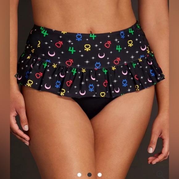 Sailor Moon Luna Symbols Skirted Swim Bottoms hot topic black multicolor XL - Picture 1 of 12